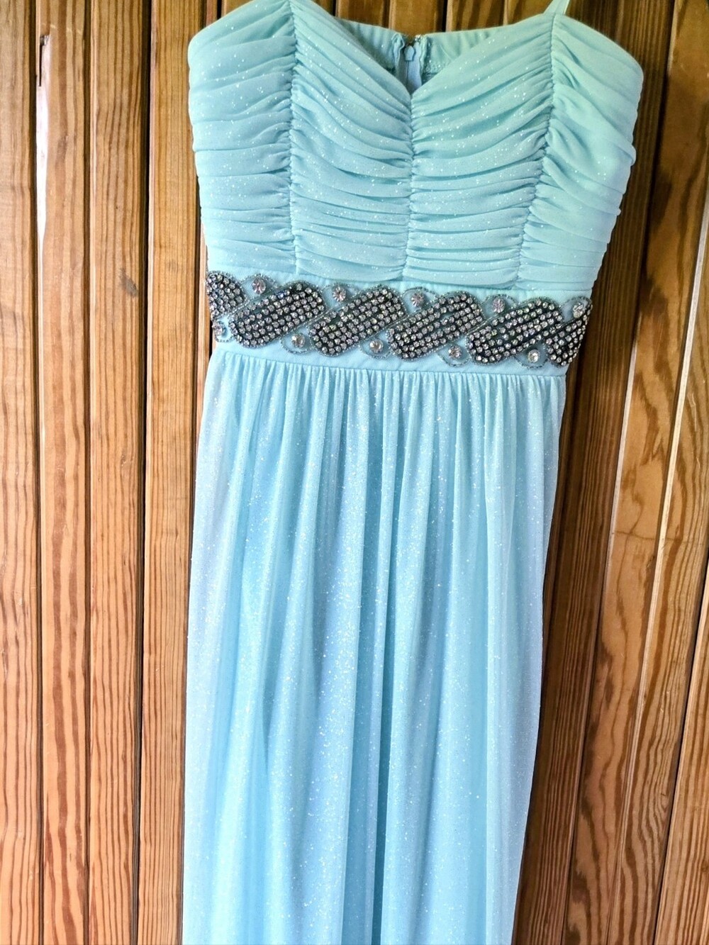 Trixxi Ice Blue Sparkly Formal Maxi Dress Gown Strapless Juniors Size 9